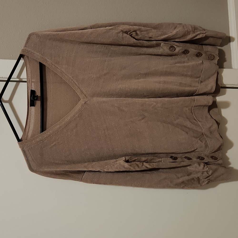 J Crew Side Button Linen Blend V-Neck Sweater